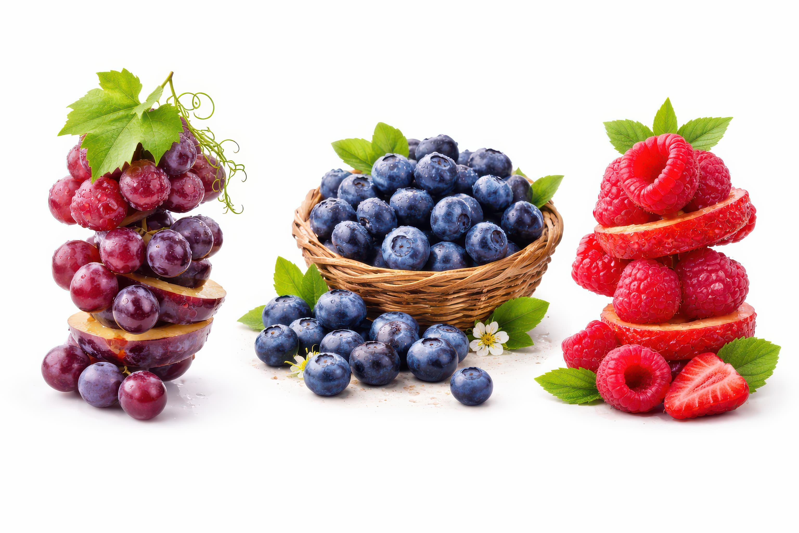 Mixed Berry Harvest: Grape, Blueberry & Raspberry Stock Asset